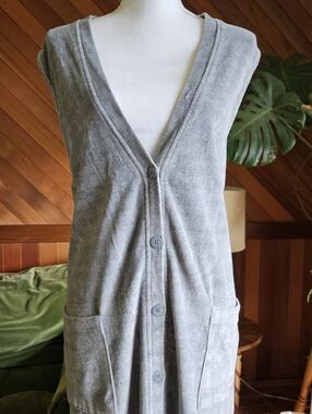 Vintage Jones New York 90s Velour Sporty Sleeveless Maxi Dress Grey Size 1X
